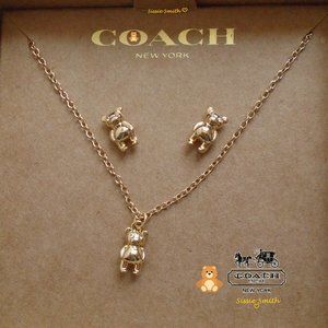 🧸 Coach Gift Boxed Teddy Bear Necklace and Stud Earrings Set🧸